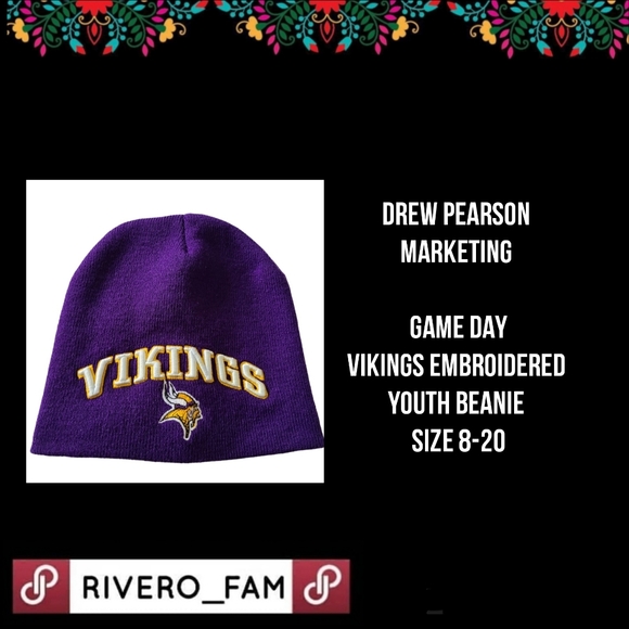 DREW PEARSON MARKETING| GAME DAY|  EMBROIDERED VIKINGS | YOUTH BEANIE| SIZE 8-20 - Picture 1 of 11